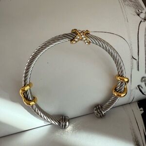 Nordstrom Cable Cuff Bracelet – Two-Tone Gold Accents with‎ Pavé Crystal X